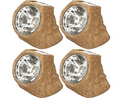 4x Tuinlampje Solar nepsteen in het bruin - Tuin spotjes op zonne-energie - lichtgevende stenen 11 x 12 cm