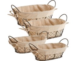 4x Vintage brood serveer mandjes metaaldraad 26 x 17 cm en 30 x 21 cm - Zeller - Keukenbenodigdheden - Tafel dekken - Ontbijten/Brunchen/Lunchen - Broodjes/bolletjes serveren - Broodmanden