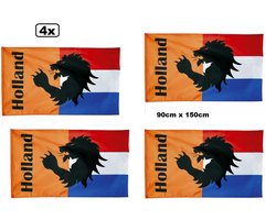 4x Vlag Holland next generation 90x150cm - Nederland voetbal hockey EK WK sport landen Hollands leeuw oranje rood wit blauw