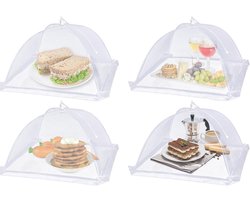 4x Vliegenkap - 17x17 Inch - Vliegenhoes - Voedselhoezen - Witte Nylon Hoezen - Opvouwbaar en Herbruikbaar - Pop-up Paraplu Nettent - Insectenbescherming - Geschikt voor Picknicks, Barbecues en Feesten - Wit