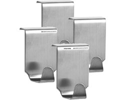 4x Zilveren handdoekhaken voor keukenkastjes 6 cm - Zeller - Woonaccessoires - Keukenbenodigdheden - Handdoekenhaken - Theedoekenhaken - Keukenhaakjes