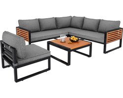 5-6 persoons Tuinset met verzinkt ijzeren frame, modern buitenbankje met houten armleuningen
