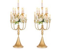 5-armige kandelaar goud grote bodem - set van 2 vintage metalen kandelaars kandelaars voor staafkaarsen kaarsen bruiloft feest Kerstmis tafeldecoratie schoorsteenconsole tafel decoratie woonkamer