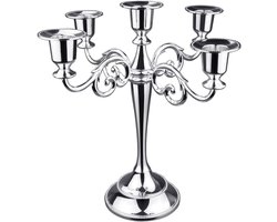 5-armige Metalen Kandelaar (26 cm) - Elegante Hoge Kaarsenhouder Voor Pijlerkaarsen (Controleer Diameter) - Stevig Design Voor Woonkamer, Eetkamer En Feestdecoratie