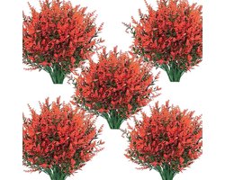 5 Bossen Kunstmatige Lavendel Bloemen Planten - UV-bestendige - Kunstmatige Buiten Nagebootste Groene Struik Planten - Hangende Potten - Keuken Thuis Trouwfeest Kantoor Tuin Decoratie (Oranjerood)