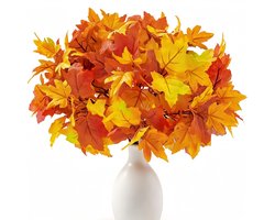 5 bundels - kunstmatige herfstbladeren van esdoorn - nepzijden herfsttakken voor huisdecoratie, herfsttafelstuk voor binnen en buiten - Realistische herfstbladeren