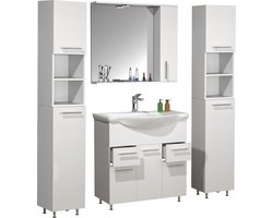 5-delig badmeubel Wastafel Badkamermeubelset Wastafel Laden Draaideuren Spiegelkast Hoge kast Lisalo XL