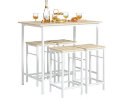 5-Delig Eettafel Set met 4 Stoelen - Ruimte Besparende Keuken Tafel voor Eetkamer, Balkon en Tuin - Compact en Modern