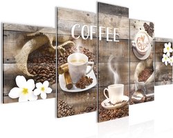 5-Delig Fleece Canvas Schilderij Keukenmotief Beige en Bruin voor Woonkamer en Slaapkamer