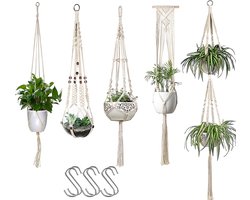 5-Delig Luxe Macramé Plantenhangers Set - Boho Handgeweven Katoen Hangpot voor Binnen/Buiten - Hangende Bloempot met Kralen - Plant Houder - Bohemian Wandhanger Decoratie - Tuin Hanger Bloempothouder Planthanger