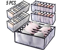 5-Delig Organizer voor Kleding - Kledingverdeler Opbergbox - Kledingkast Opbergrek - Kleding Lade Partitie - Ondergoed / Sokken / Shirts / BH - Kastlade Verdeler - Kledingkast Organizer