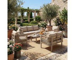 5-Delig Tuinmeubelset 7-Zitter - Glas Tafel, Khaki