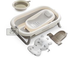 5-Delige Baby Badje Set - Babybad met Thermometer en Standaard - Babybadje met Badzitje, Badkussen, Veiligheidsnet en Wateremmer - Bad Set Compleet tot 3 Jaar