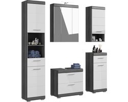 5-delige badkamermeubelset - modulaire wastafelset - houtmateriaal - hoogglans wit front - rookzilveren afwerking - FSC-gecertificeerd - afmetingen: 120 cm x 80 cm x 45 cm