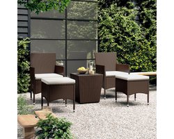5-delige Bistroset | Loungeset | Tuinset poly rattan en gehard glas bruin