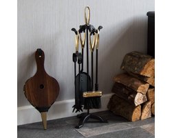 5-delige Buxton openhaardset, haardgereedschap, vuurplaats, aschep, bezem, pook, vuurtang, handlus en standaard Fire Vida
