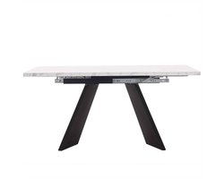 5-delige Eettafelset – Uitschuifbare Eettafel – Eetkamerset voor 4 Personen – Witte Tafel met Platte Poten – Grijze Velvet Stoelen – Ruimtebesparend – Comfortabel Ergonomisch Design