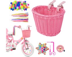 5-Delige Fietsmandje Meisjes Set - Fiets Versiering voor Kinderfiets inclusief Fietsbel Kind, Stuurslingers, Spaakkralen, Windmolentje - Fiets Accessoires voor Kinderen