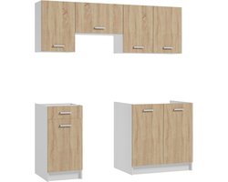 5-delige Keukenkastset in Sonoma Eiken-Wit - Inclusief Diverse Onder- en Wandkasten