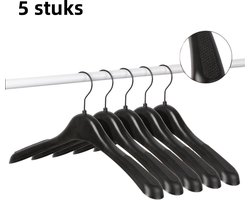 5-delige kledinghanger - Brede schouders - Naadloze pakkenhanger - Speciaal voor kledingwinkels - Antislip - Verdikte plastic kledinghanger - Zwart met antislipstickers