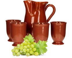5-delige klei servies set klei kan 1 liter + 4 klei mokken 175ml bruin geglazuurd