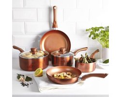 5-delige Koperen Pannenset: Steelpannen en Koekenpan voor Alle Warmtebronnen