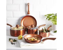 5-delige Koperen Pannenset: Steelpannen en Koekenpan voor Alle Warmtebronnen