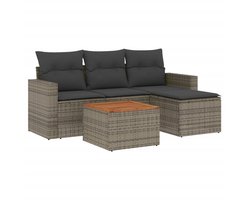 5-delige Loungeset | Tuinset | Tuinmeubelset | Zitset met kussens poly rattan grijs