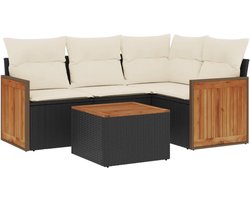 5-delige Loungeset | Tuinset | Tuinmeubelset | Zitset met kussens poly rattan zwart
