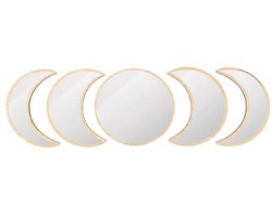 5-delige maanfasespiegelset, halve maanspiegel wanddecoratie slaapkamer, Boheemse natuurlijke Scandinavische woondecoratie decoratieve spiegel maanfase wanddecoratie