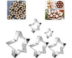 5 delige mal, stervormige koekjesvorm, roestvrijstalen stervormige broodvorm, sandwichvorm voor scones, gebak, koekjes, cakes, snoep, brood (zilver, diverse maten)
