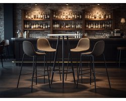 5-Delige Moderne Barset Donkergrijs - Bartafel MDF + 4 Barkrukken Stof met Rugleuning - Gepoedercoat Staal Frame - Voor Woning, Tuin & Horeca - Ganeey