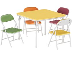 5-Delige Opvouwbare Kindertafel en Stoelen Set - Speeltafel met 4 Stoeltjes - Zacht PU Leer - Geen Montage - Kleur