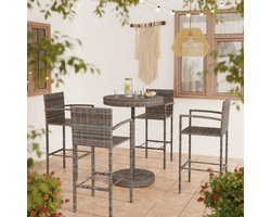 5-delige Outdoor Tuinbar Set met Ronde Bartafel en 4 Barkrukken – Weerbestendig PE-Rotan en Stalen Frame, Hoog Zitcomfort voor Balkon, Tuin of Terras – NoviHome