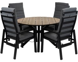 5-Delige ronde tuinset | 4 Berlijn tuinstoelen (Black) | Tuintafel Cyprus ø120cm ( Wood)