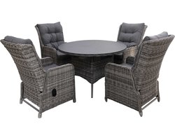 5-delige ronde tuinset | 4 Dublin verstelbare stoelen | ⌀120cm tuintafel (AG)