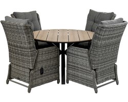 5-delige ronde tuinset | 4 Dublin verstelbare stoelen (AG) | ⌀120cm Cyprus tuintafel (Wood)
