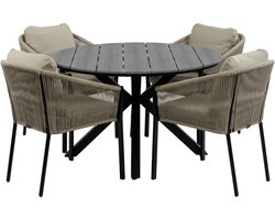 5-Delige ronde tuinset | 4 Elvira tuinstoelen (Black) | Tuintafel Cyprus ø120cm (Grey)