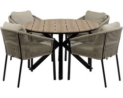 5-delige ronde tuinset | 4 Elvira tuinstoelen (Black) | Tuintafel Cyprus ø120cm (Wood)