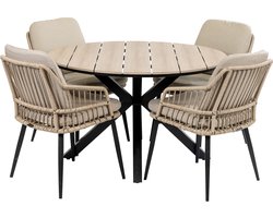 5-delige ronde tuinset | 4 Isabel tuinstoelen (Sand) | ø120cm Cyprus tuintafel (Wood)