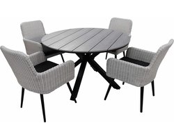 5-Delige ronde tuinset | 4 Pisa tuinstoelen (White) | ⌀120cm Cyprus tuintafel (Grey)