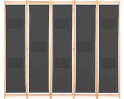 5-delige ruimteverdeler, grijs, 200 x 170 cm, stoffen scheidingswand met houten frame (katoen/polyester), opvouwbaar en multifunctioneel voor slaapkamer, woonkamer en kleedkamer, incl. 8 opbergzakken