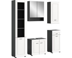 5-delige set badkamermeubels - wastafelset - massief houten inrichting - elegante grijze kleur - duurzame productie - FSC-gecertificeerd - tijdloos design - 80 cm x 50 cm x 180 cm