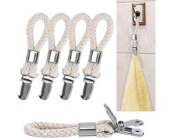 5-delige set theedoekclips, metalen keukendoekclips met ophangringen en stoffen haken