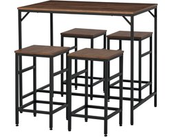 5-delige tafelset met 1 tafel van 100×60×88 cm en 4 krukken van 32×32×57 cm Bruin MDF en staal Bartafel en eetkamerset eenvoudig ontwerp stabiel en duurzaam voor keuken en eetkamer