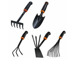 5-Delige Tuingereedschap Set - Hark, Smalle Spatel, Brede Spatel, Tuinschoffel met Klauwen, Drietand en Lichte Hark