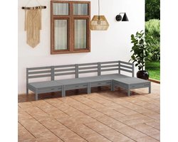 5-delige tuinmeubelset, massief hout, grenen, grijs, outdoor meubelsets, tuinmeubelsets, balkonmeubelsets, terrasmeubelsets voor terras, tuin, balkon