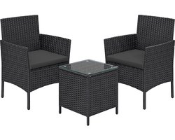 5-delige tuinmeubelset - terrasset - rotanstoelen - gegalvaniseerd metalen frame - tafel van gehard glas - VFT-kussens - weerbestendig - lichtgewicht - eenvoudige montage - 56,5 cm x 54,5 cm x 81,5 cm