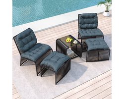 5-delige tuinmeubelset voor buiten - inclusief kussens en glazen tafelblad - balkonmeubel relaxset - voor terras - tuin en balkon