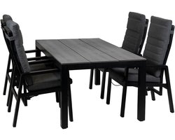 5-Delige tuinset | 4 Berlijn tuinstoelen (Black) | Tuintafel Cyprus 180x100cm (Grey)